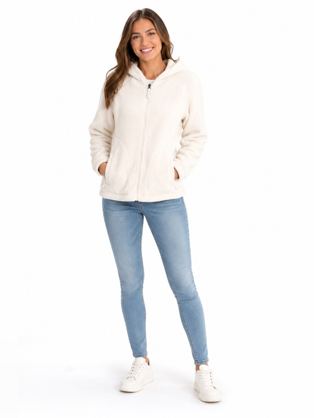 Women's Weatherproof Winter White Fleece Hooded Teddy Jacket Size L